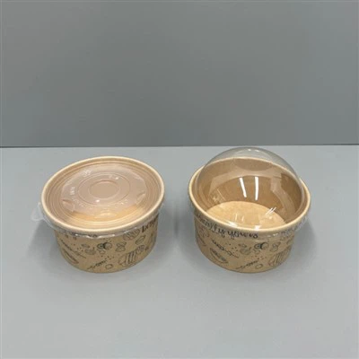 Bát thực phẩm in bằng giấy kraft 400ml có nắp PP và PET